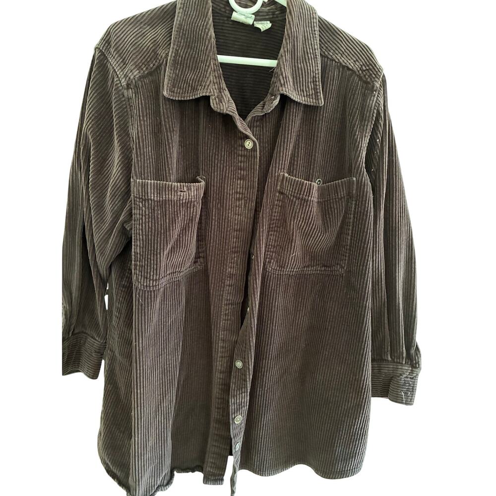 Roamans 2X Womens Shacket Jacket Corduroy Brown Cotton Pockets Buttons Casual